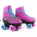 Cal 7 Roller Skates for Indoor & Outdoor Skating, Faux Leather Boot with Quad Design, Ankle Support Frame, Adults & Kids (Pink and Blue, Youth 1)   